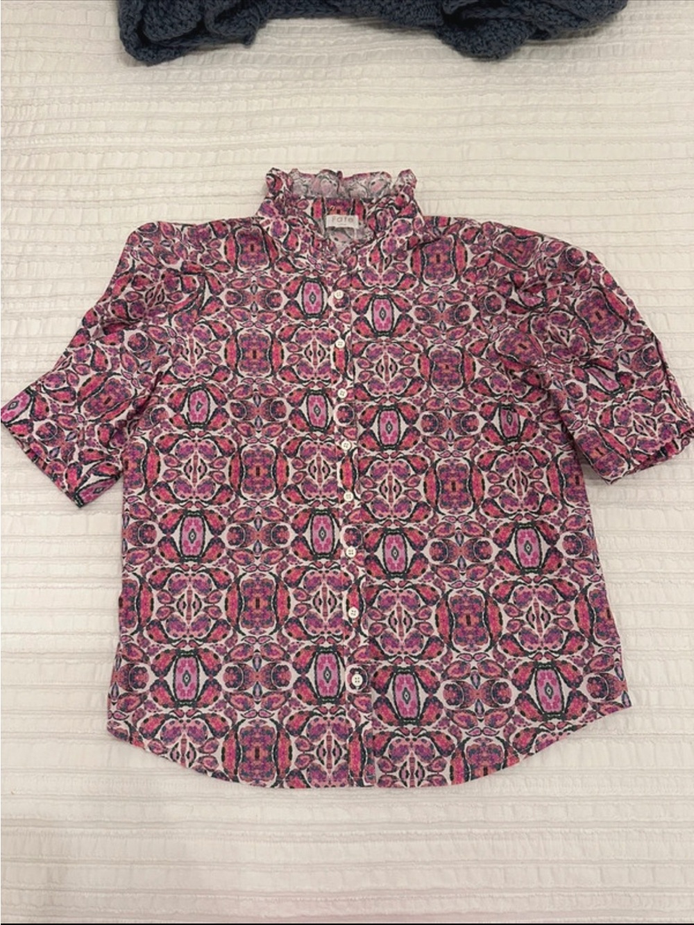 Fate Pink Patterned Ruffle-Collar Button-Down Shirt
